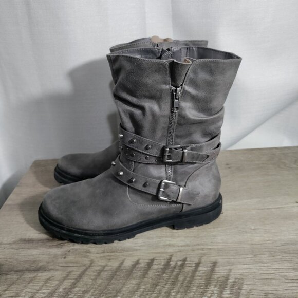 torrid Shoes - Torrid Studded Lug Sole Gray Moto Boots Woman's Size 9.5